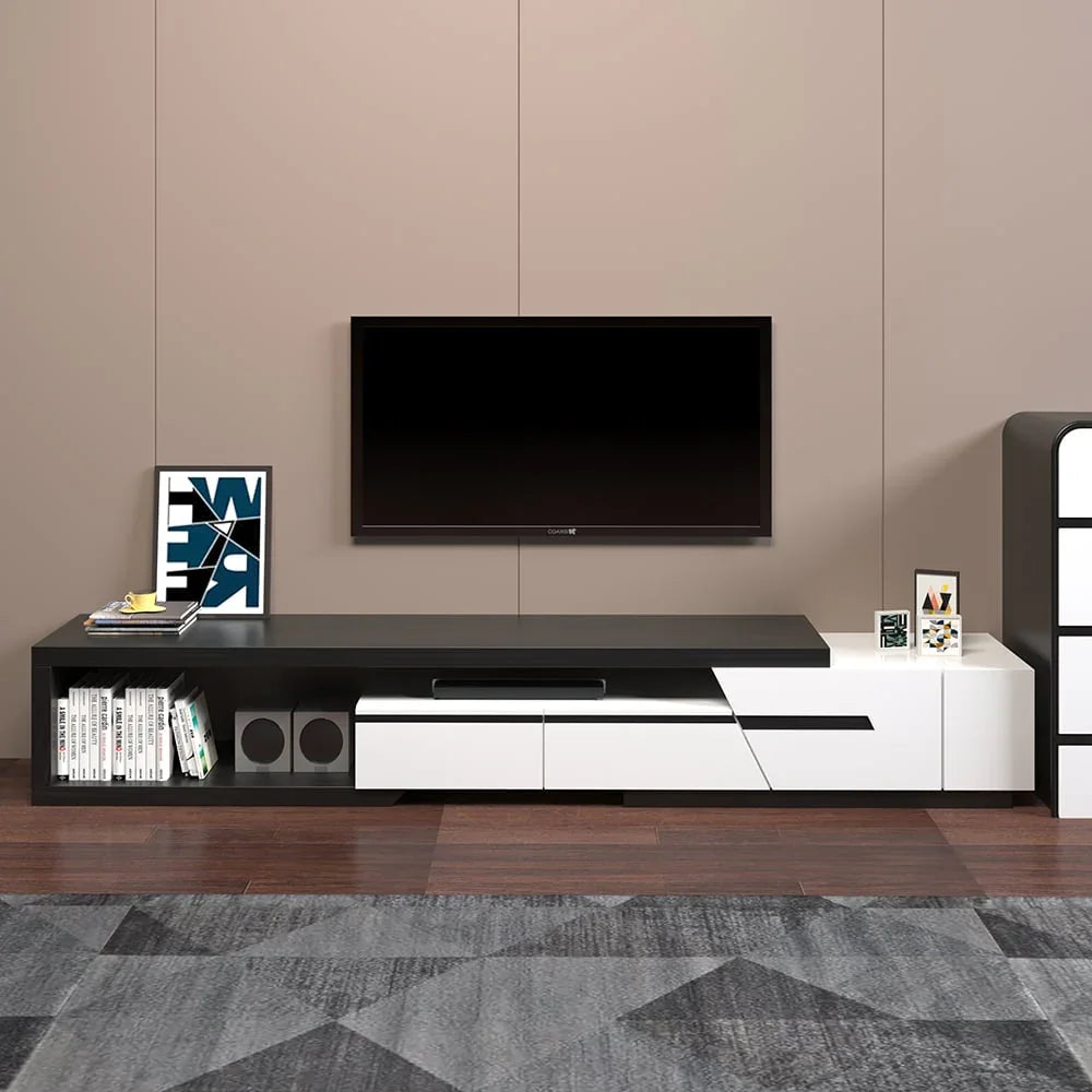 TV Unit - MDF Wood - Black & White - 210x40x40 cm - Cataloug