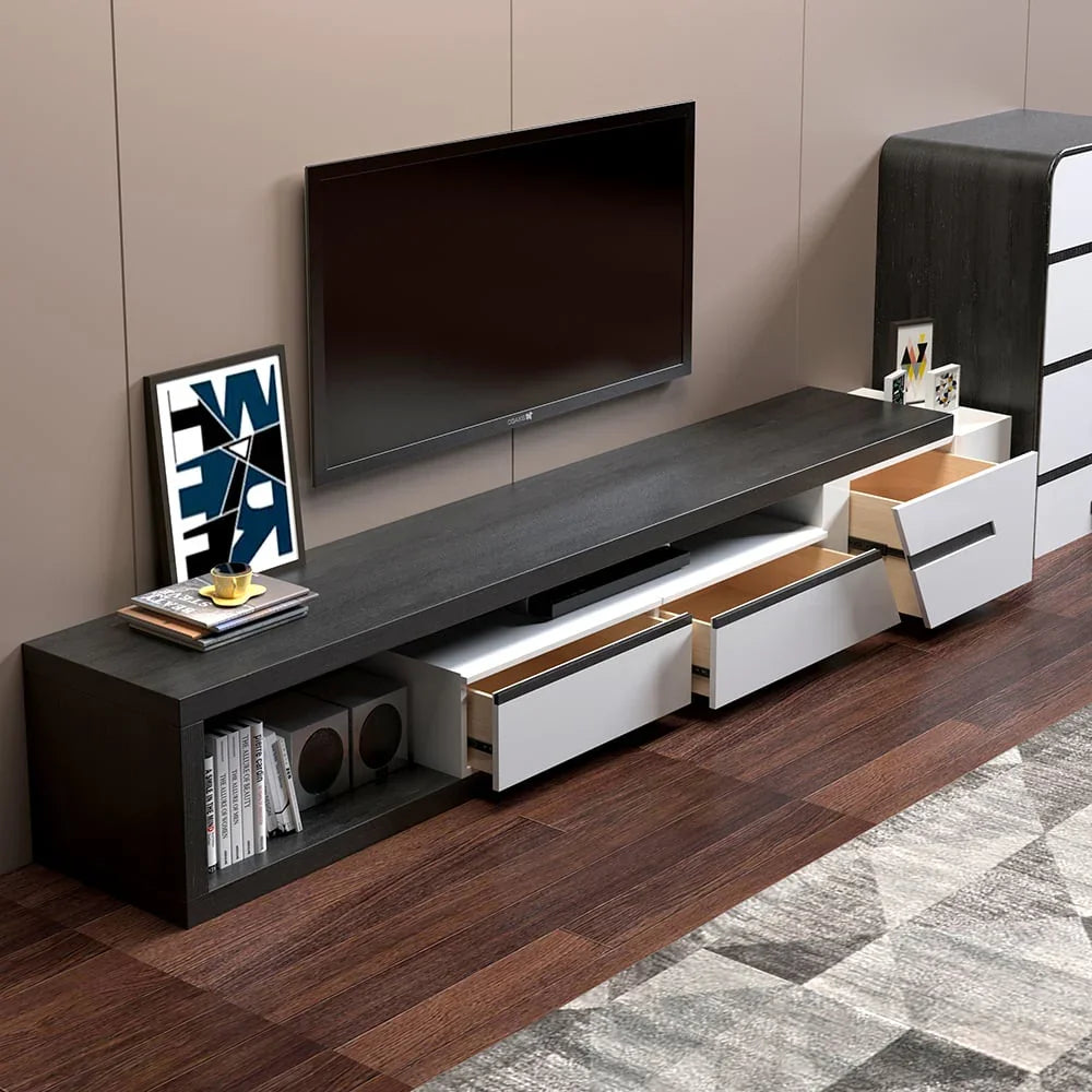 TV Unit - MDF Wood - Black & White - 210x40x40 cm - Cataloug