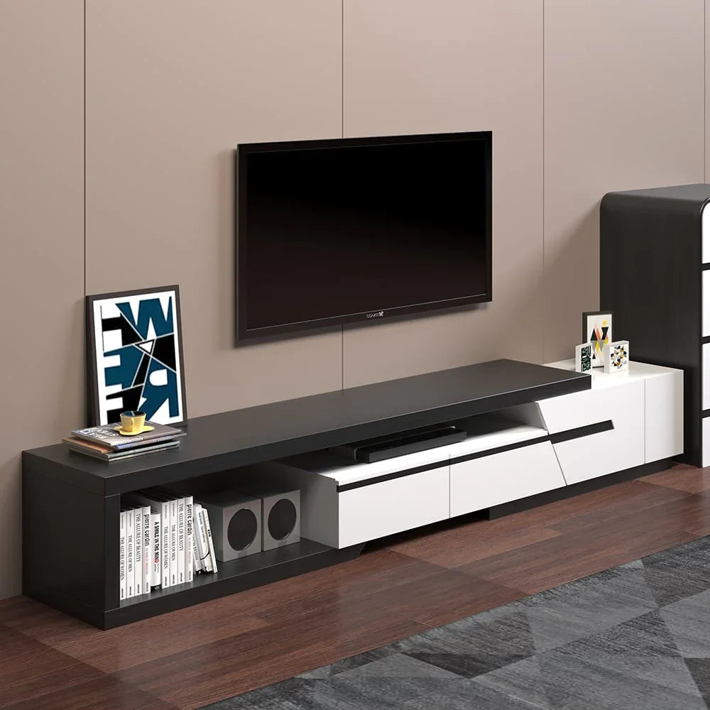TV Unit - MDF Wood - Black & White - 210x40x40 cm - Cataloug