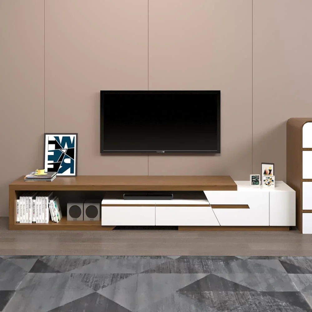 TV Unit - MDF Wood - Brown & White - 210x40x40 cm - Cataloug