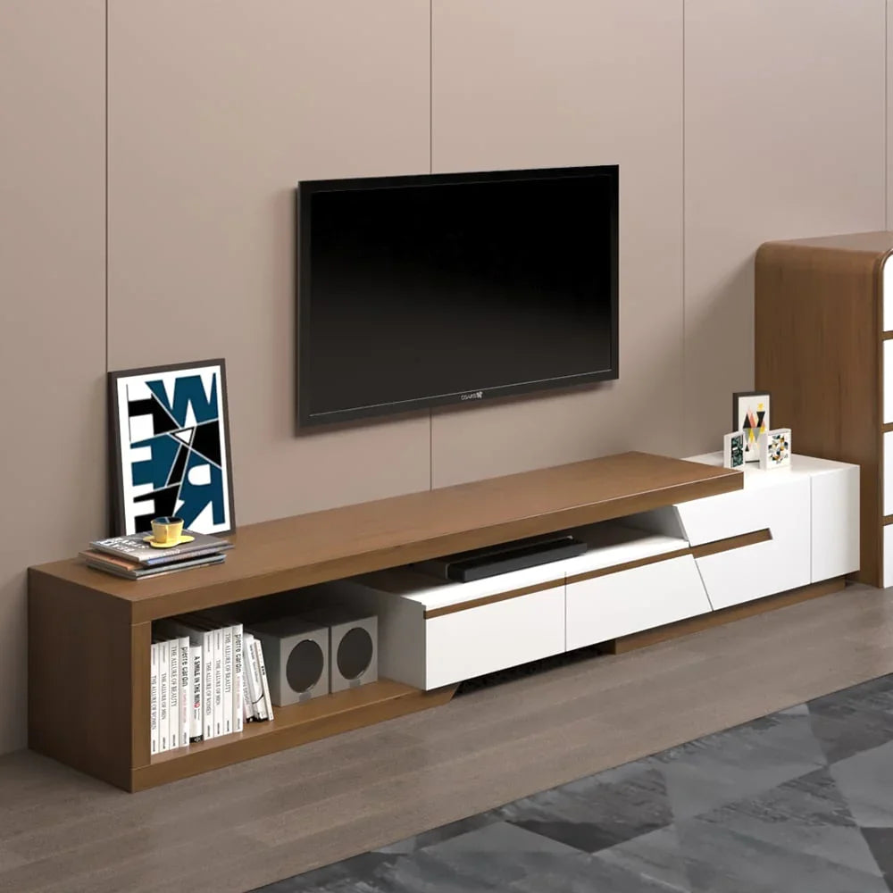 TV Unit - MDF Wood - Brown & White - 210x40x40 cm - Cataloug
