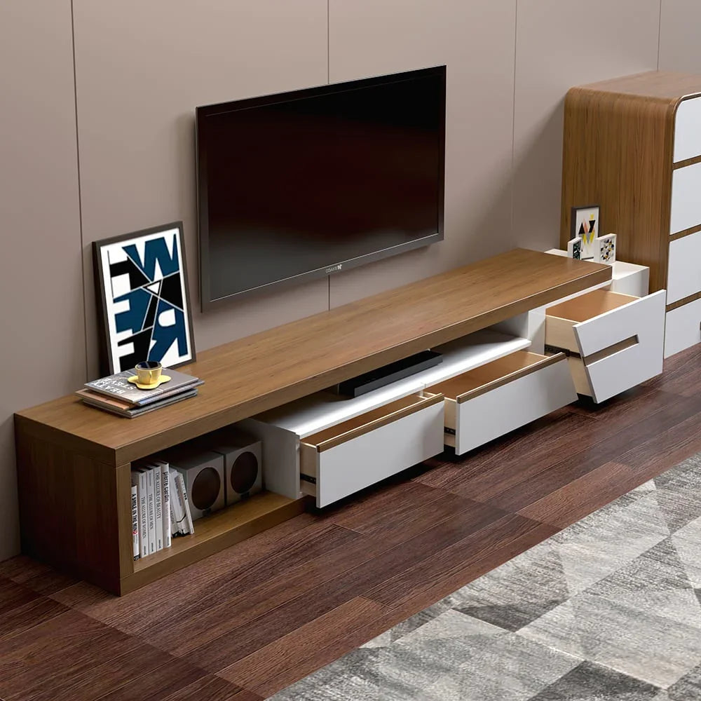 TV Unit - MDF Wood - Brown & White - 210x40x40 cm - Cataloug