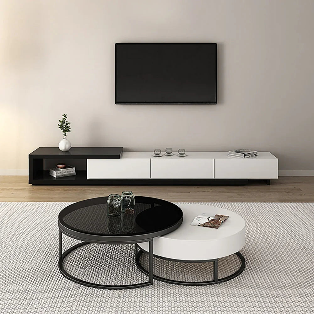 TV Unit - MDF Wood - Black & White - 180x40x35 cm - Cataloug