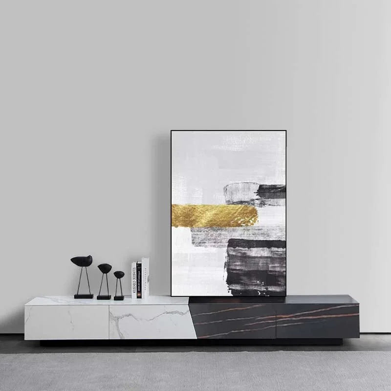 TV Unit- MDF Wood - White & Black - 200x40x26 cm - Cataloug