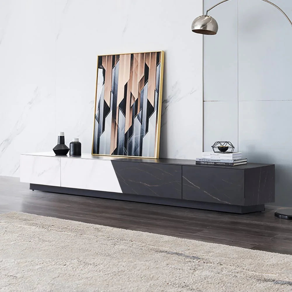 TV Unit- MDF Wood - White & Black - 200x40x26 cm - Cataloug