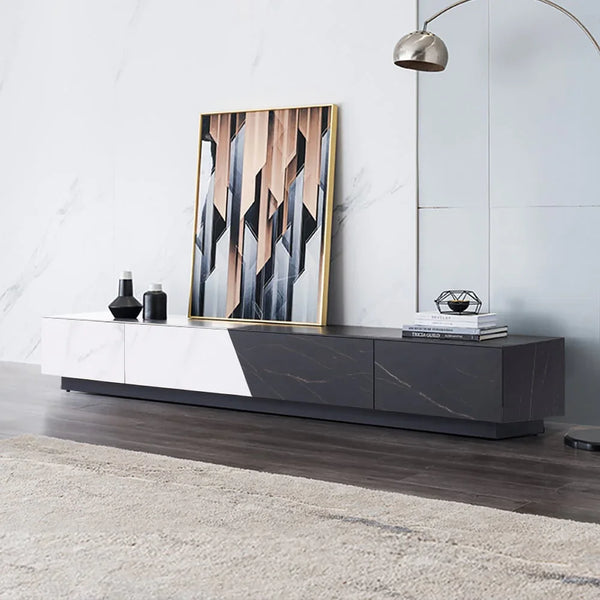 TV Unit- MDF Wood - White & Black - 200x40x26 cm - Cataloug