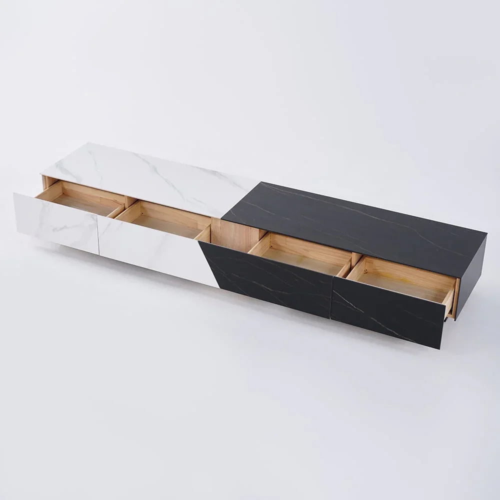 TV Unit- MDF Wood - White & Black - 200x40x26 cm - Cataloug