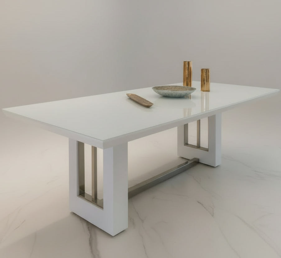 Dining table without chairs - Beech wood & MDF wood - White - 240x110x77 cm