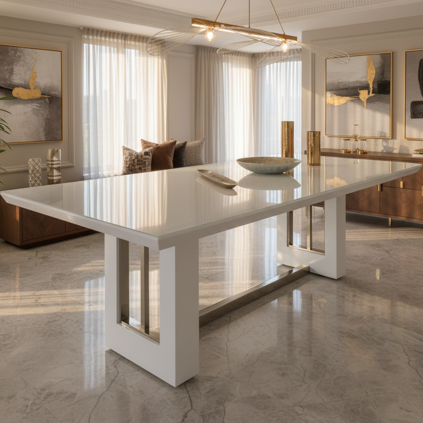 Dining table without chairs - Beech wood & MDF wood - White - 240x110x77 cm