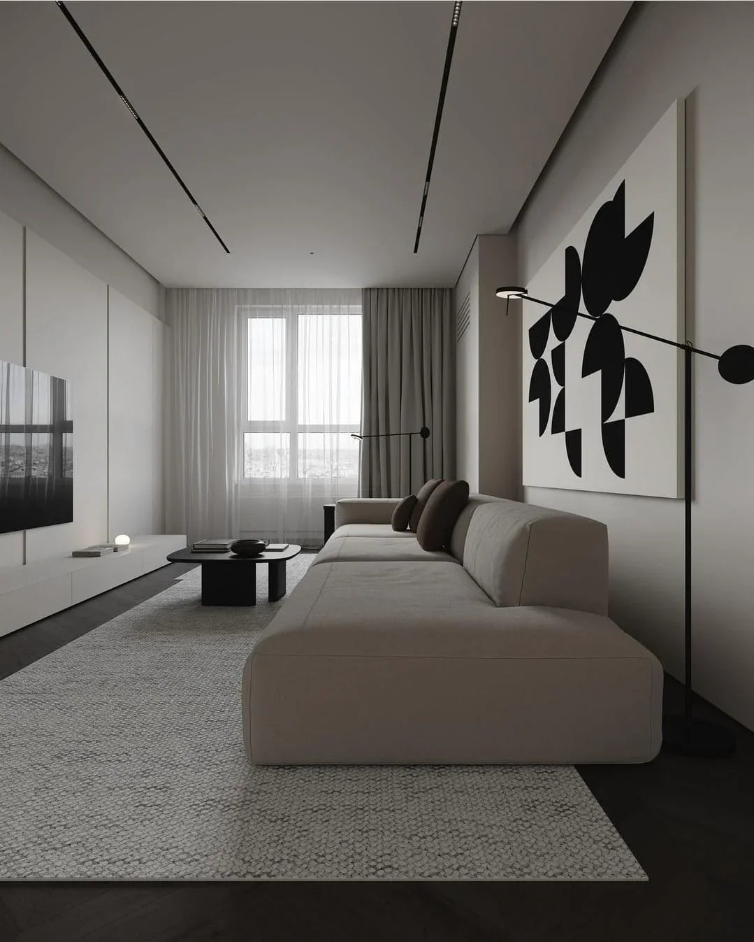 Sofa - Beech Wood - Linen Fabric - Beige- 330x95 cm - Cataloug