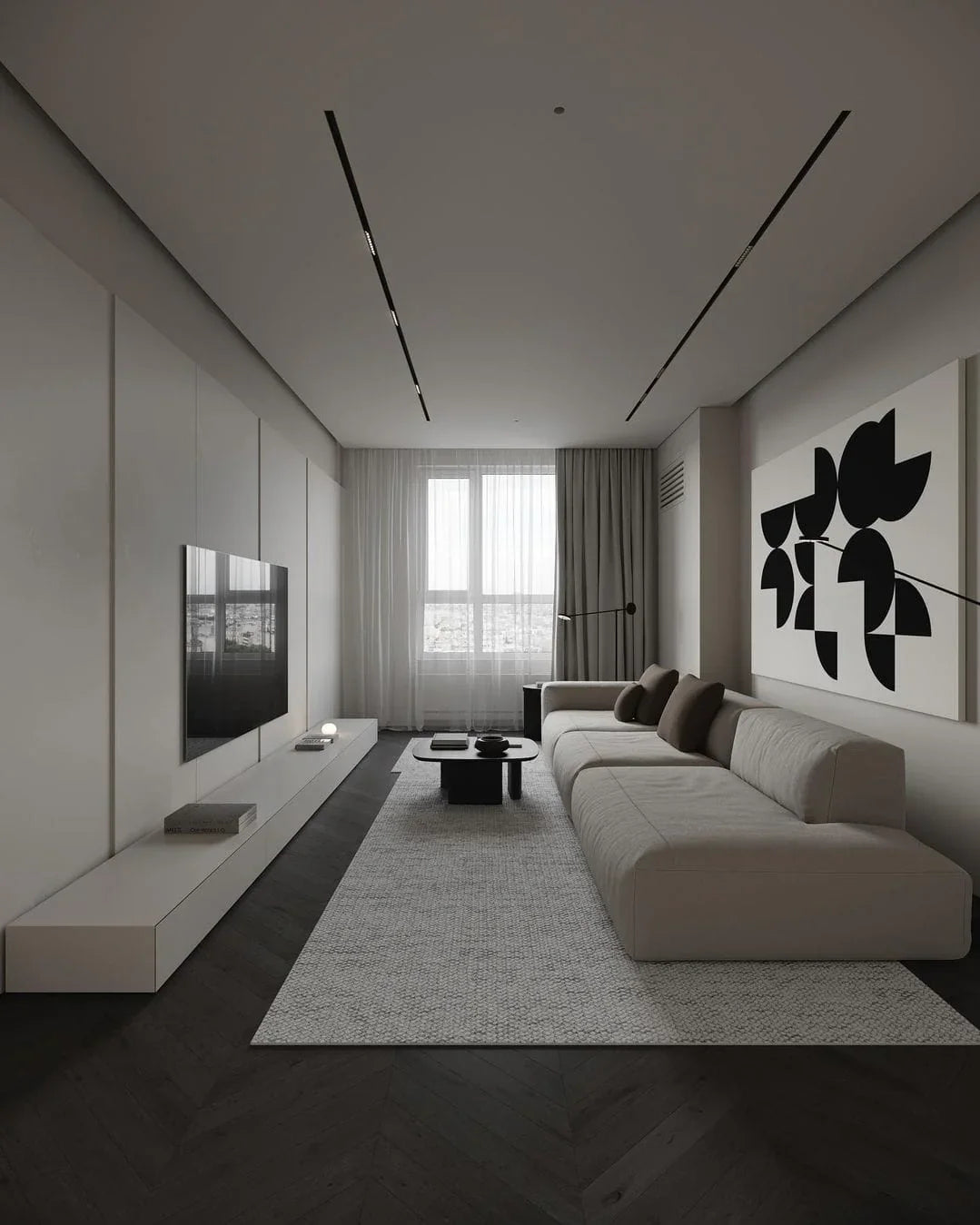 Sofa - Beech Wood - Linen Fabric - Beige- 330x95 cm - Cataloug