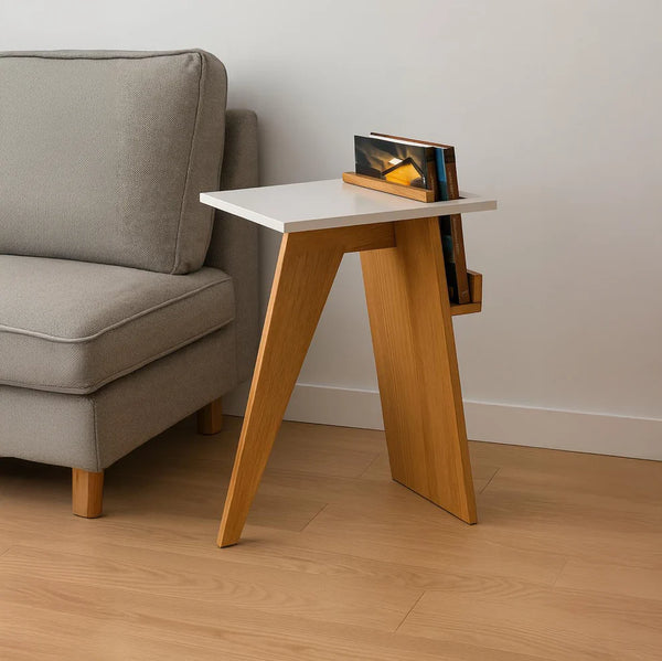 Side Table - MDF Wood - Biege & White - 40x30x58 cm