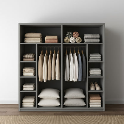 Wardrobe - MDF Wood - Gray & Beige - 180x60x200 cm