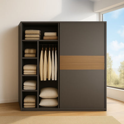 Wardrobe - MDF Wood - Gray & Beige - 180x60x200 cm