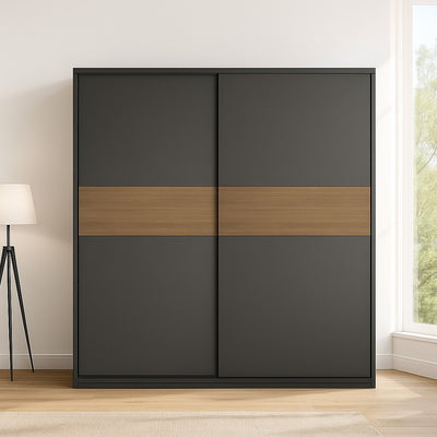 Wardrobe - MDF Wood - Gray & Beige - 180x60x200 cm