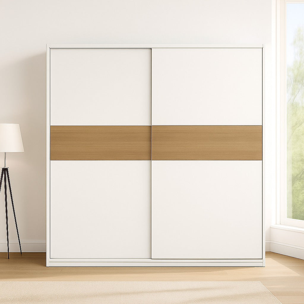 Wardrobe - MDF Wood - White & Beige - 180x60x200 cm