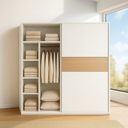 Wardrobe - MDF Wood - White & Beige - 180x60x200 cm