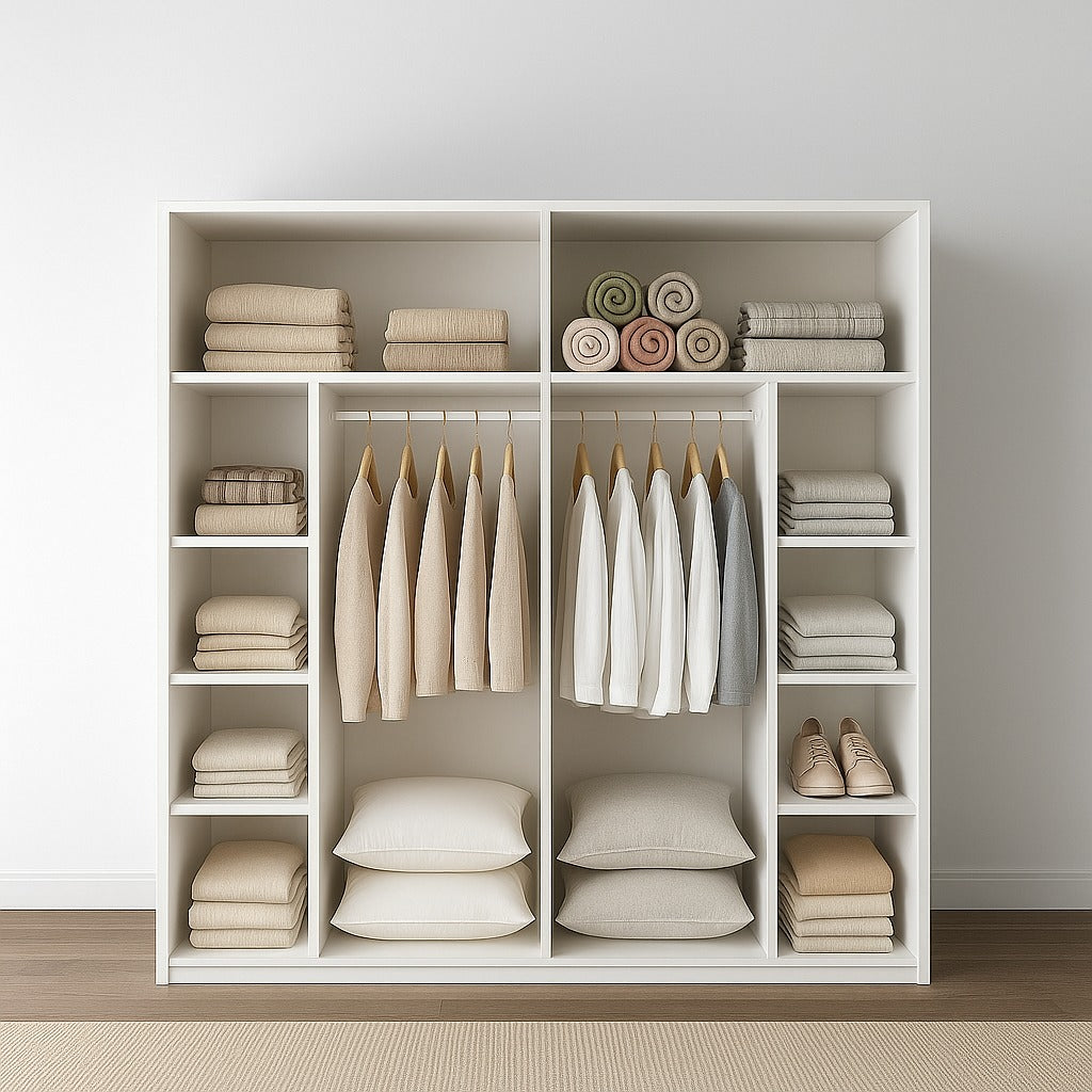 Wardrobe - MDF Wood - White & Beige - 180x60x200 cm