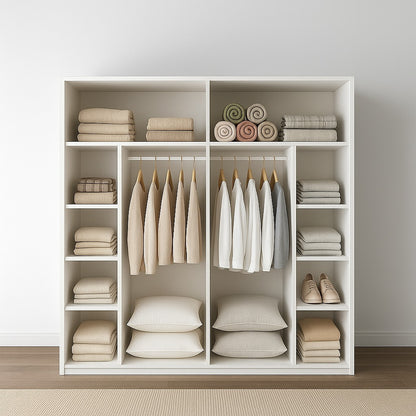 Wardrobe - MDF Wood - White & Beige - 180x60x200 cm