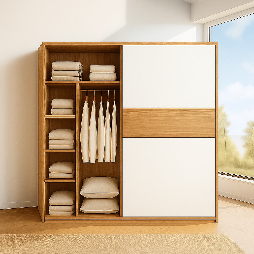 Wardrobe - MDF Wood -Beige & White - 180x60x200 cm