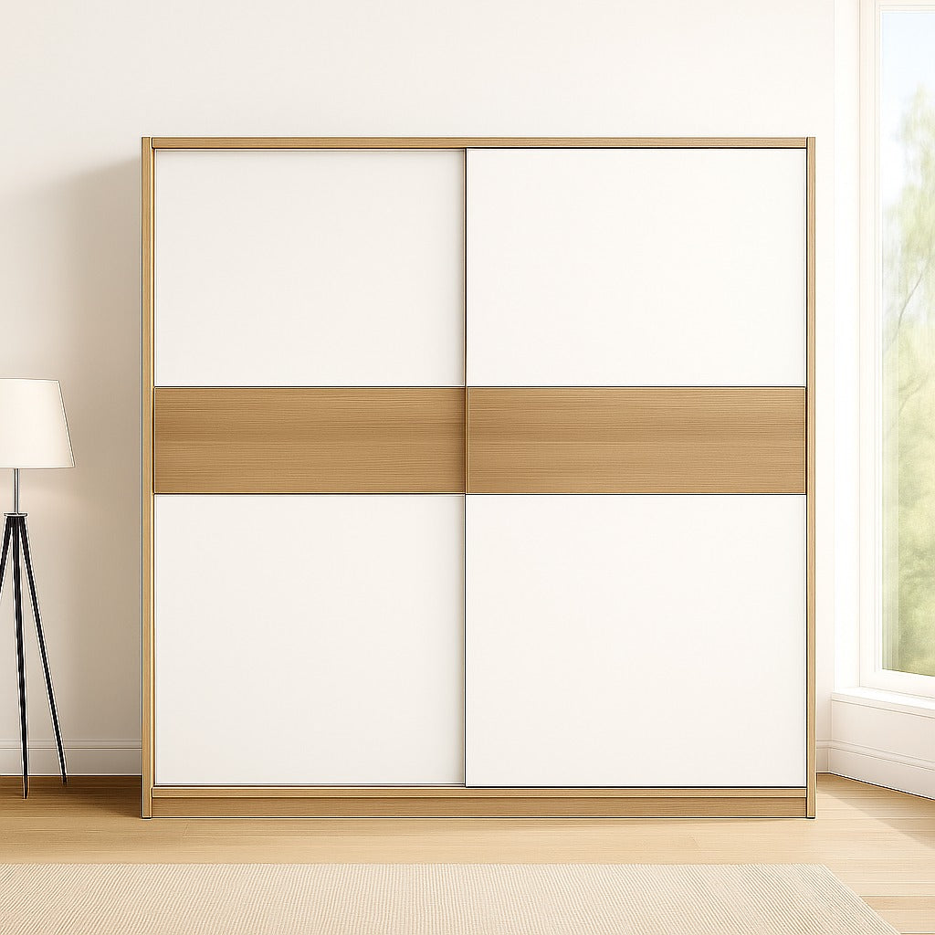 Wardrobe - MDF Wood -Beige & White - 180x60x200 cm