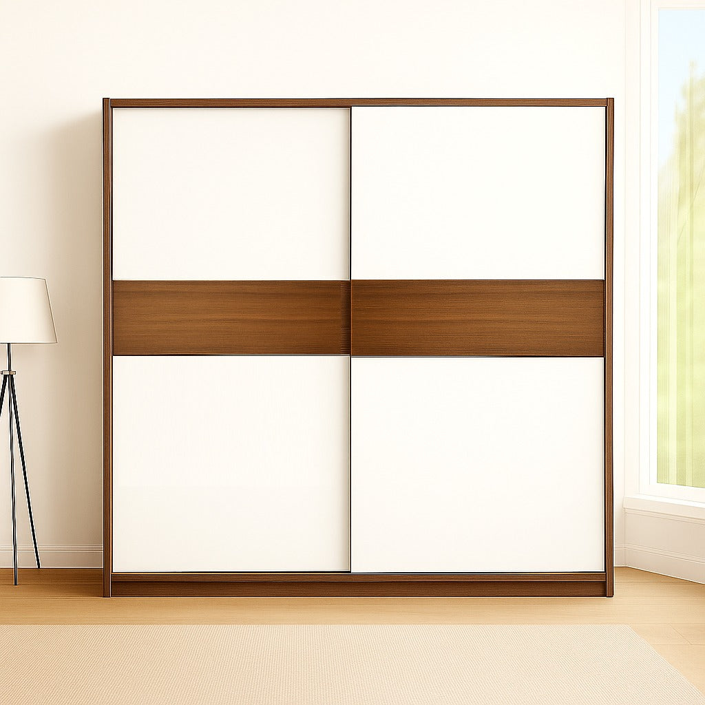 Wardrobe - MDF Wood -Brown & White - 180x60x200 cm
