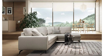 Sofa L Shape - Natural Wood - Linen Fabric - Beige - 300x200 cm