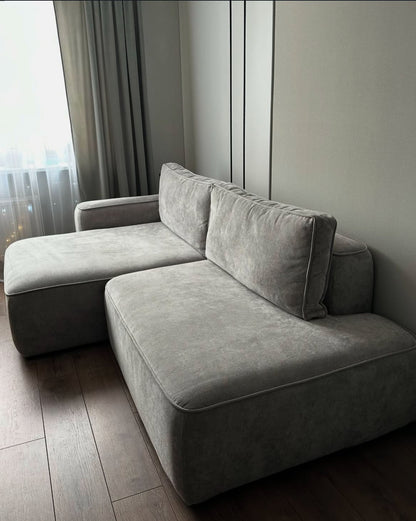 أريكة على شكل حرف L - خشب ام دي اف - رمادي - 200×150×90 سم