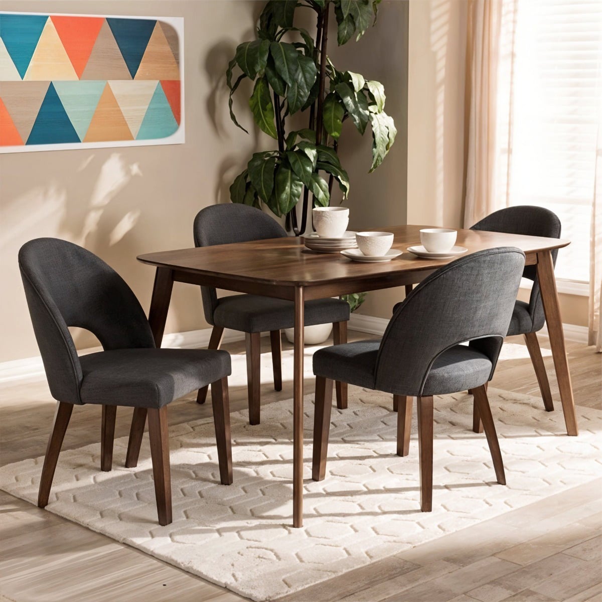 Dining Table- 4 Chairs -MDF wood and Beech Wood -Brown - 140X80 cm