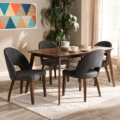 طاولة طعام - 4 كراسي - خشب MDF وخشب الزان - بني - 140x80 سم