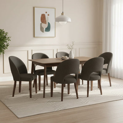 طاولة طعام - 6 كراسي - خشب MDF وخشب زان - بني - 180 × 80 سم