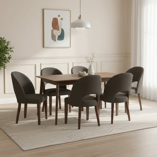 Dining Table- 6 Chairs -MDF wood and Beech Wood - Brown - 180x 80cm
