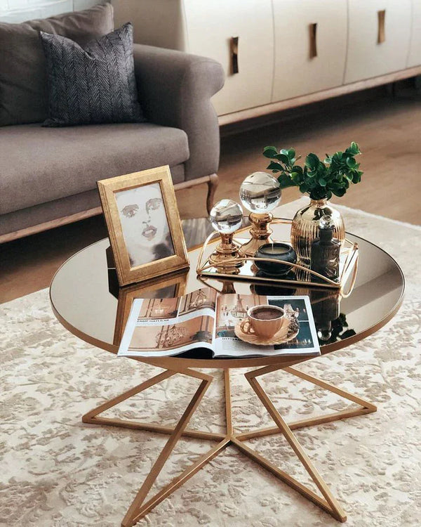 Coffee Table - Steel - Glass - Gold - 75x75x50 cm - Cataloug