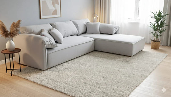 Sofa L Shape - Natural Wood - Multi Fabrics - Grey -270 x 180 x 100 x 80 cm