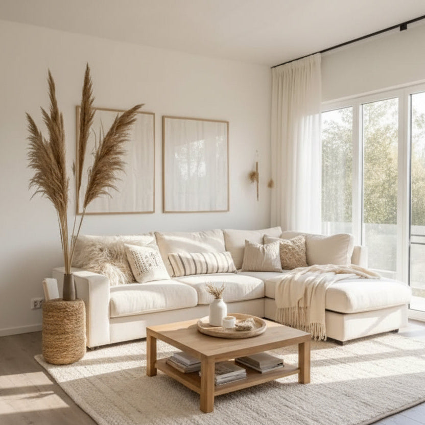 Sofa - L Shape - Beech Wood - Off white - 280x180x90 cm