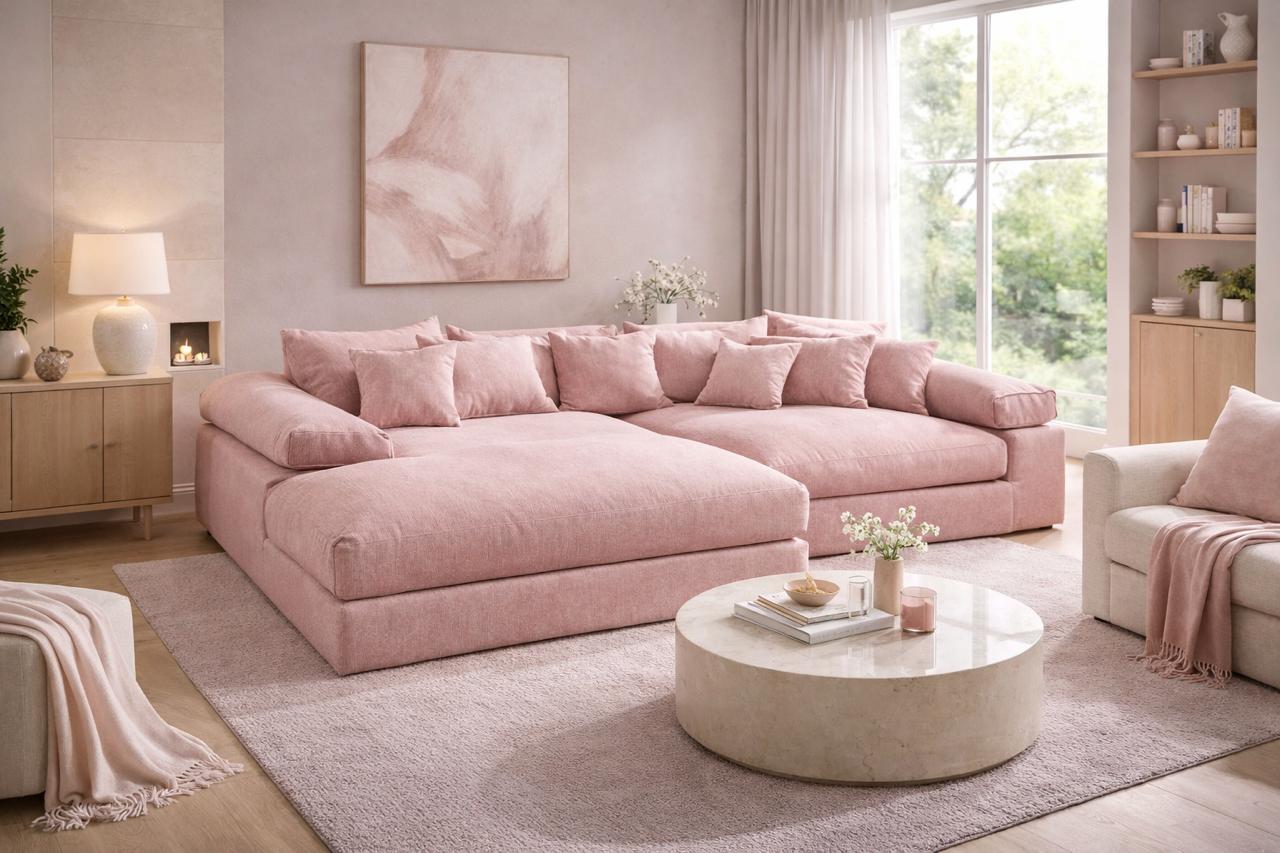 Sofa - Natural Wood - Velvet Fabric - Multi Color - 200x170x85 cm