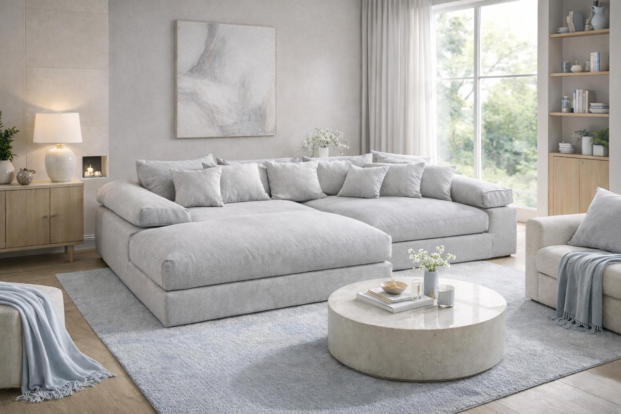 Sofa - Natural Wood - Velvet Fabric - Multi Color - 200x170x85 cm