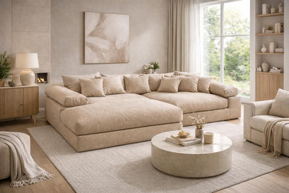 Sofa - Natural Wood - Velvet Fabric - Multi Color - 200x170x85 cm