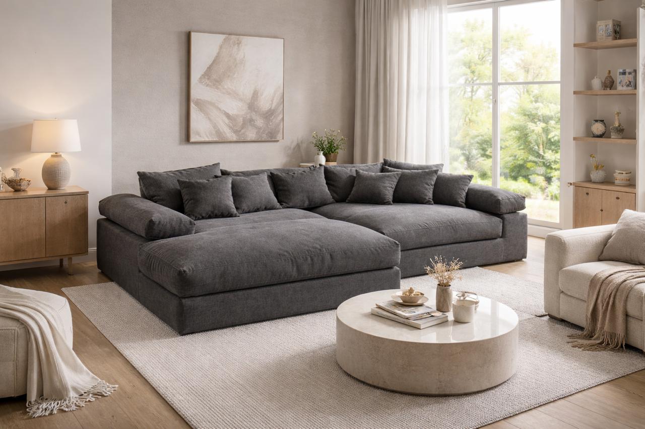 Sofa - Natural Wood - Velvet Fabric - Multi Color - 200x170x85 cm