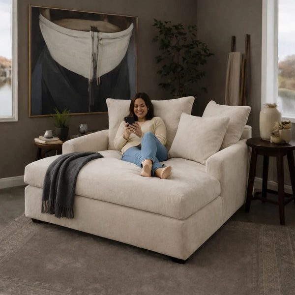 Oversize Chair - Natural Wood - Velvet - Beige - 120x120x70 cm