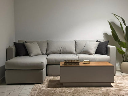 Sofa L Shape - Natural Wood - Linen Fabric - Multi Color - 250x170x90 cm