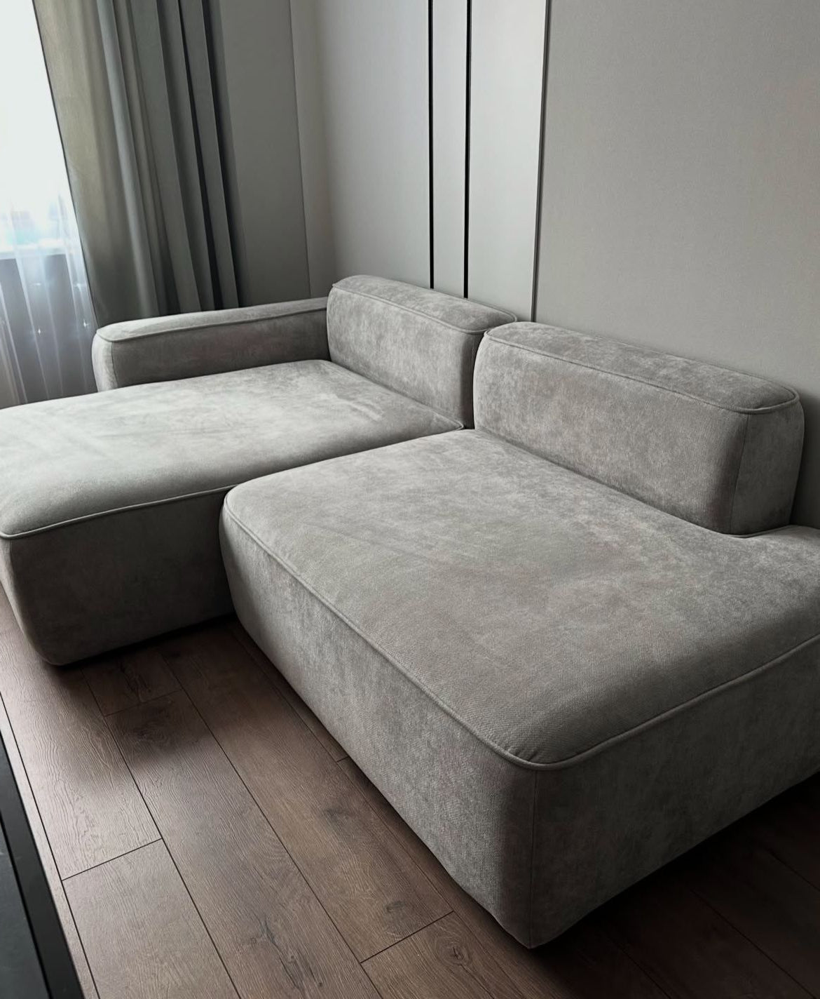 أريكة على شكل حرف L - خشب ام دي اف - رمادي - 200×150×90 سم