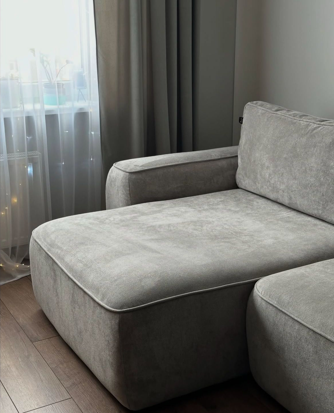 أريكة على شكل حرف L - خشب ام دي اف - رمادي - 200×150×90 سم