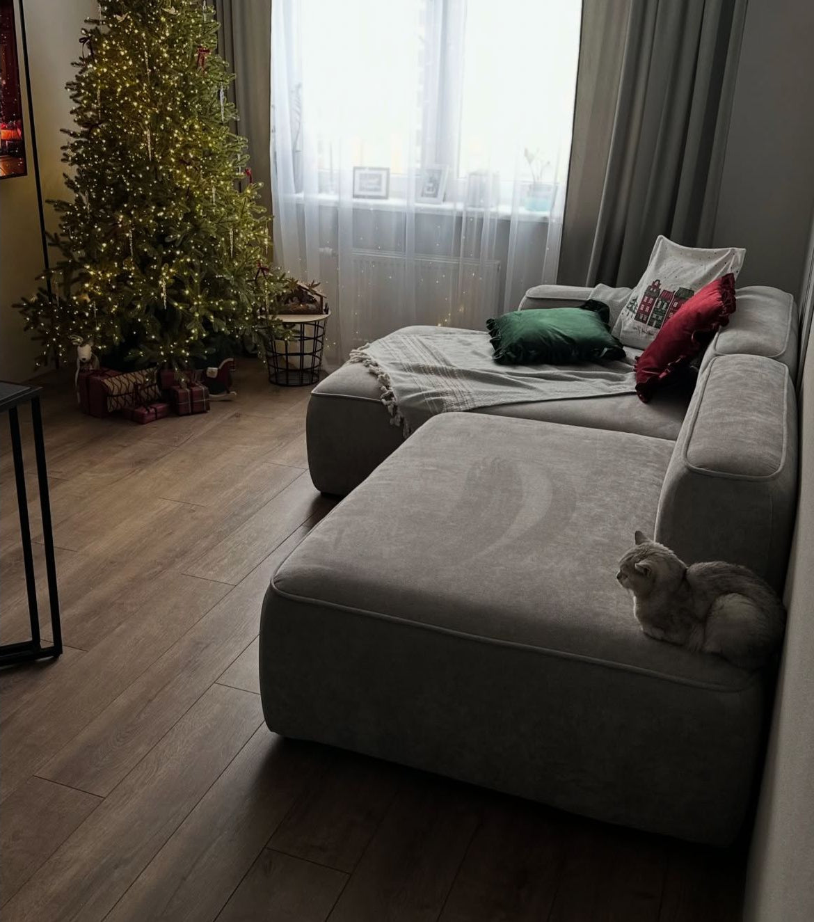 أريكة على شكل حرف L - خشب ام دي اف - رمادي - 200×150×90 سم