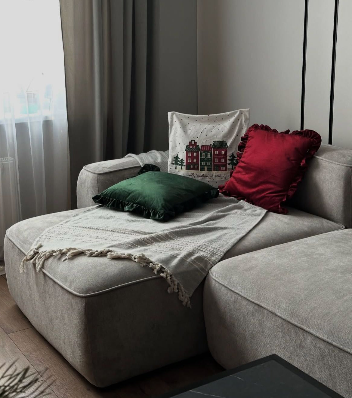 أريكة على شكل حرف L - خشب ام دي اف - رمادي - 200×150×90 سم