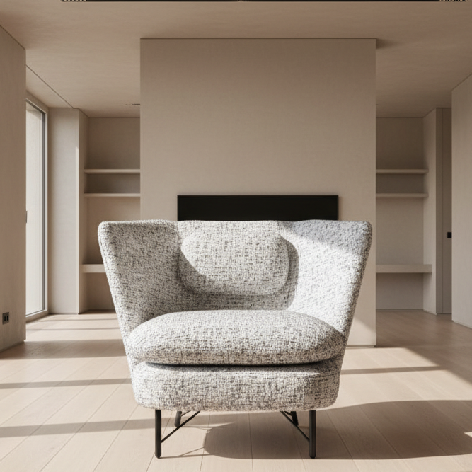 Arm Chair -  Steel - Bouclé Fabric - Multi Color - 85x70x85 cm