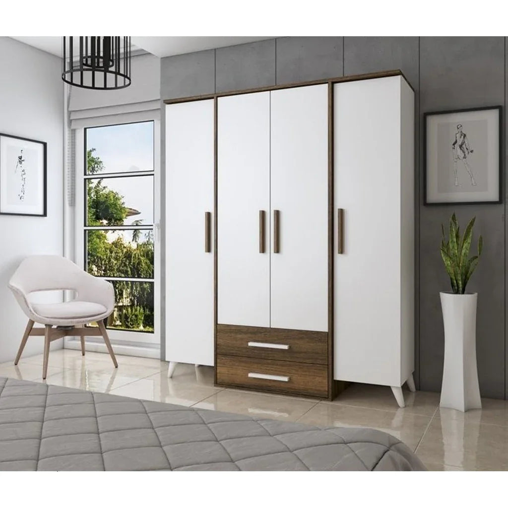 Wardrobe - MDF - White & Brown - 160x50x185 - Cataloug