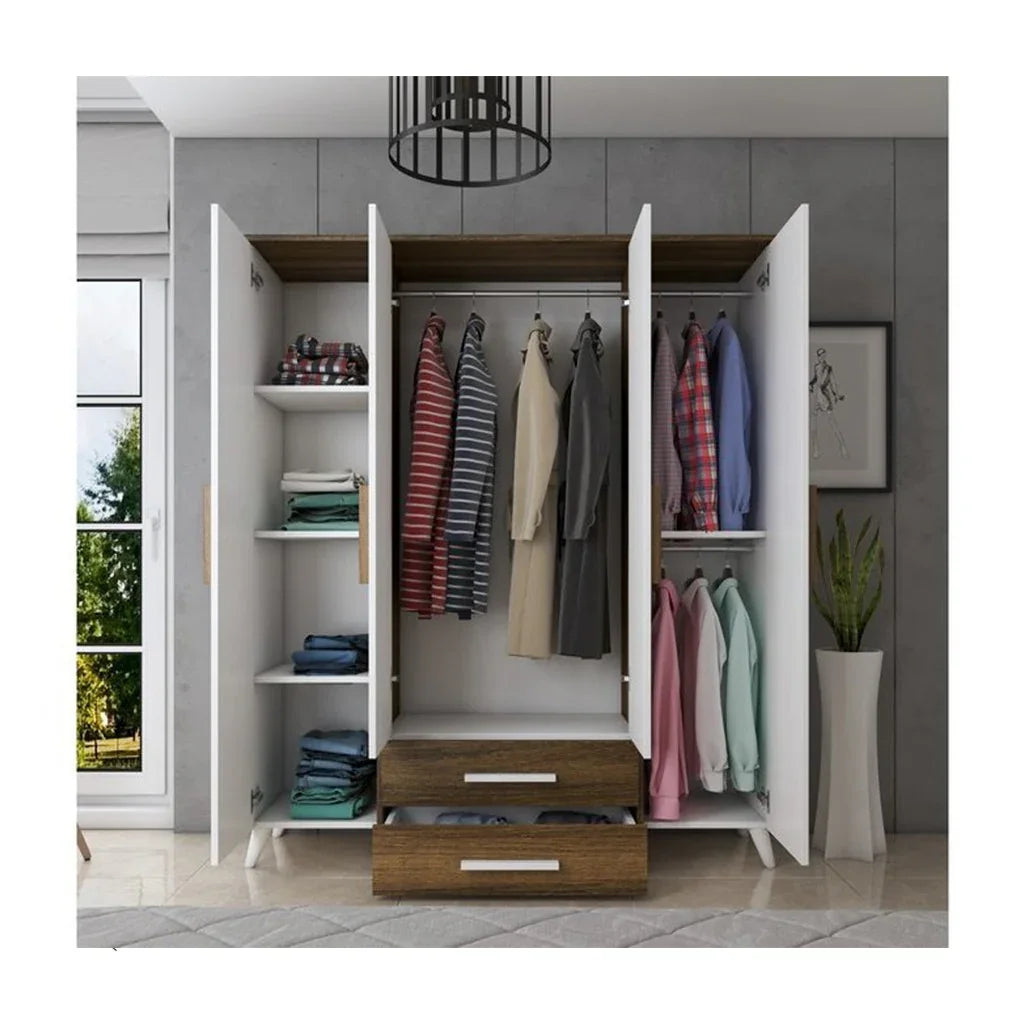 Wardrobe - MDF - White & Brown - 160x50x185 - Cataloug