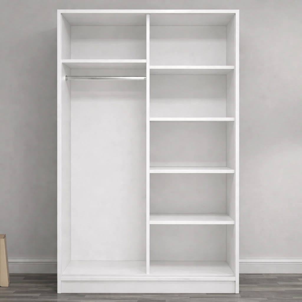 Wardrobe  - MDF Wood  - White & Grey -  180x120x40 cm