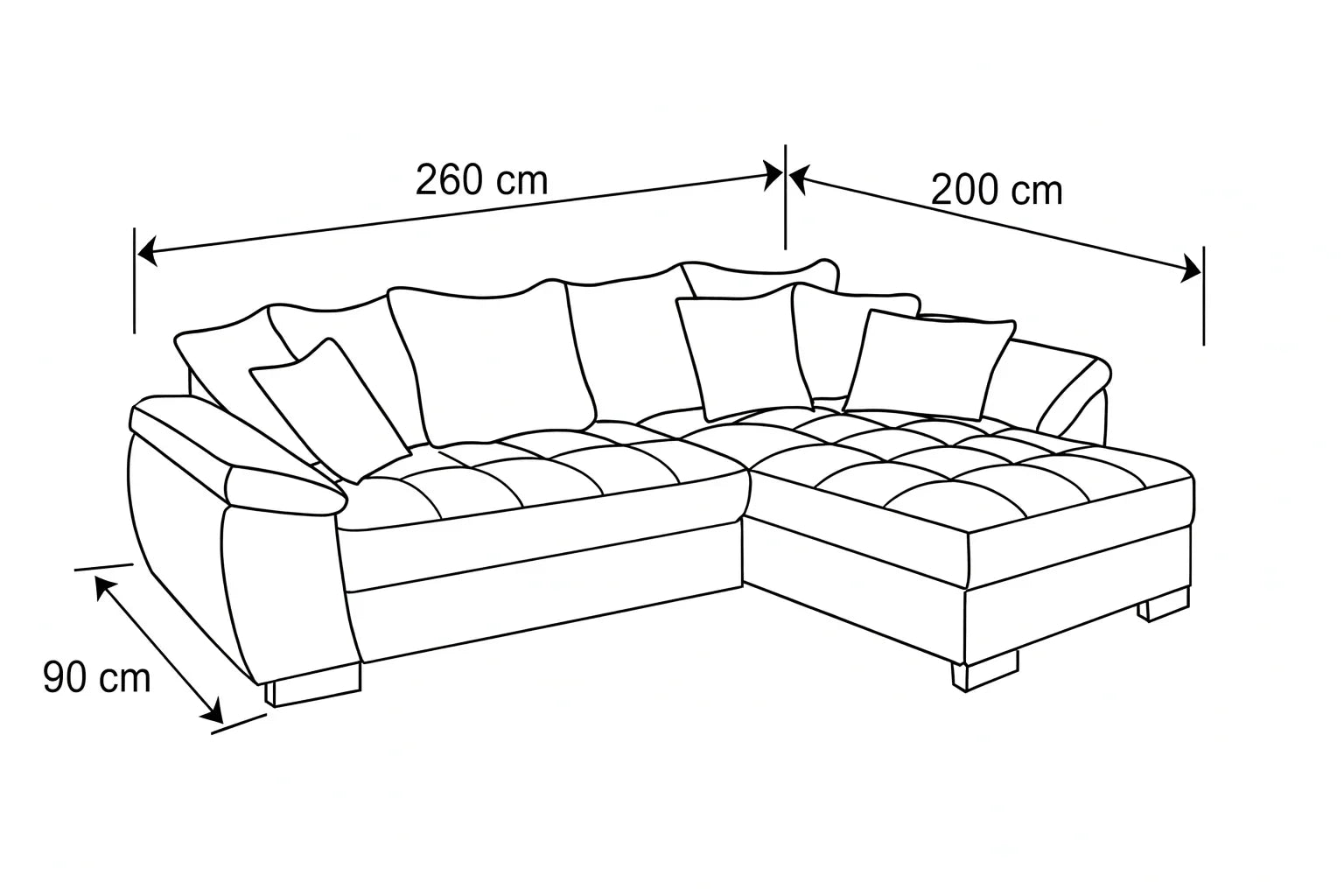 Sofa L Shape - Beech Wood - Linen Fabric - Brown - 260x200x90 cm - Cataloug
